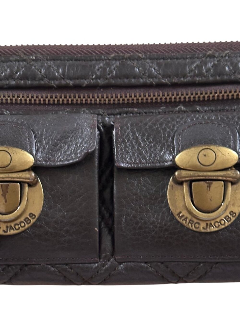 Marc Jacobs Brown Patchwork Leather Zip Clutch Wallet Push Lock - Picture 2 of 4